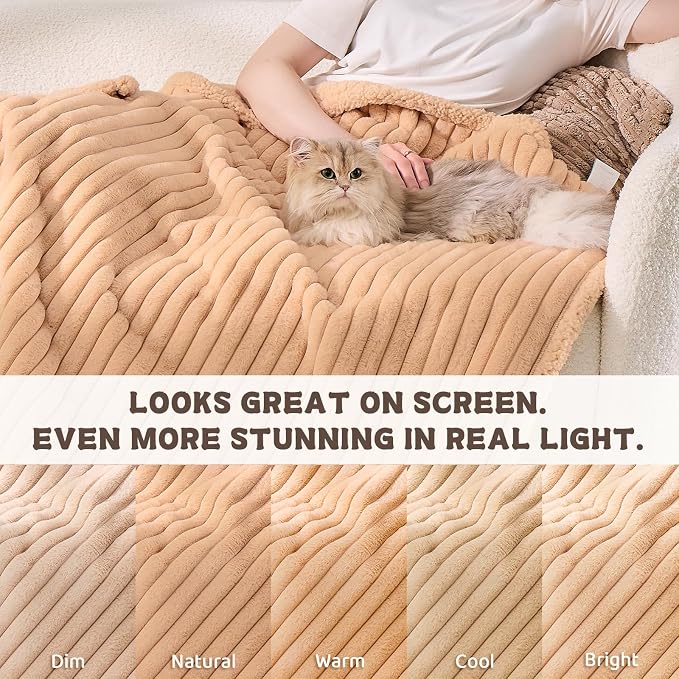 Waterproof Calming Dog Blanket for Large Dogs, Noiseless Soft Plush Pet Blanket for Bed, 500GSM Thick Faux Fur Pet Throw, Cozy Couch Furniture Protection Washable, Sand Beige, 50x60IN