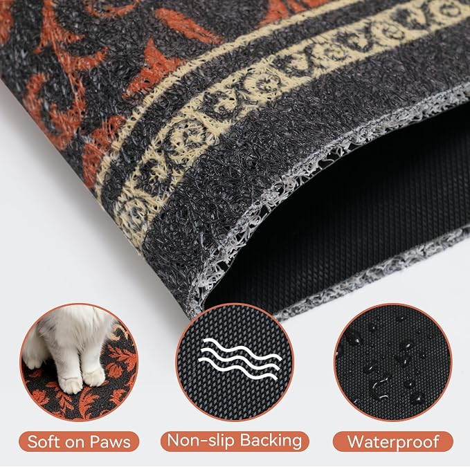 Cat Litter Mat,40"x30" High-Density PVC Cat Litters Trapping Mat, Waterproof & Non-Slip Backing, Litter Box Catcher, Soft on Kitty Paws, Easy Washable Pet Supplies Brown-Green