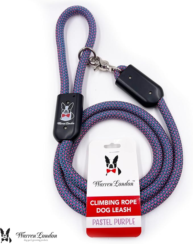 Warren London Climbing Rope Dog Leash | 5ft Length with Options for Reflective | Ergonomic Grip Comfort Control and Durability | Heavy Duty for Small Medium and Large Dogs | Purple