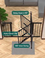 Babelio Extra Wide Baby Gate with Cat Door, CatPrivilege II, 29-48" | Auto-Close Metal Pet Door for Stairs, Doorways & House, Pressure/Hardware Mounted, Easy Walk Thru, Black