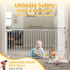 23.8"-60.6" Extra Wide Baby Gate for Stairs, Metal Pet Dog Gate for Doorways Indoor, 2 Installation Positions, Hardware Mount, 29.1”H Walk Through Safety Child Gate for Kids Toddler, White