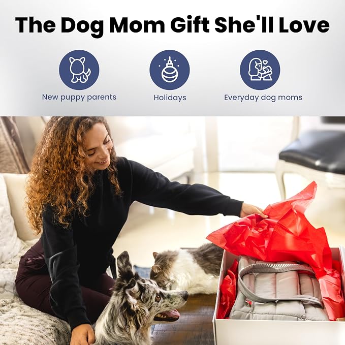 Rubyloo Puffer Dog Travel Bag for Dog Moms, Diaper Bag with Travel Bowls | 2 BPA-Free Collapsible Bowls, 2 Pet Food Containers, 9 Pockets, Everyday Puffer Bag Works With or Without Your Dog, Grey