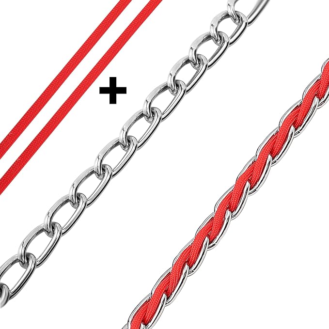 S-ETOVUS-Chain Dog Leash, Bite-Proof Metal Leash, with Padded Handle | Three Sizes 7.25FT/5.2FT/4FT, Woven From Nylon Rope And Chain, Durable And Bite-Resistant, Comfortable With Padded Handles