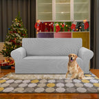 Stretch Loveseat Couch Cover, 2 Cushion Couch Slipcover,Silver | 1-Piece Washable Sofa Cover Pet Friendly (55"-78") Furniture Protector Soft Jacquard, Elastic Bottom for Dogs & Kids