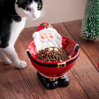 Xmas Ceramic Raised Cat Bowl Elevated Dog Bowls Cat Food Bowl Medium Water and Food Dish, Microwave and Dishwasher Safe Christmas Decorations Indoor