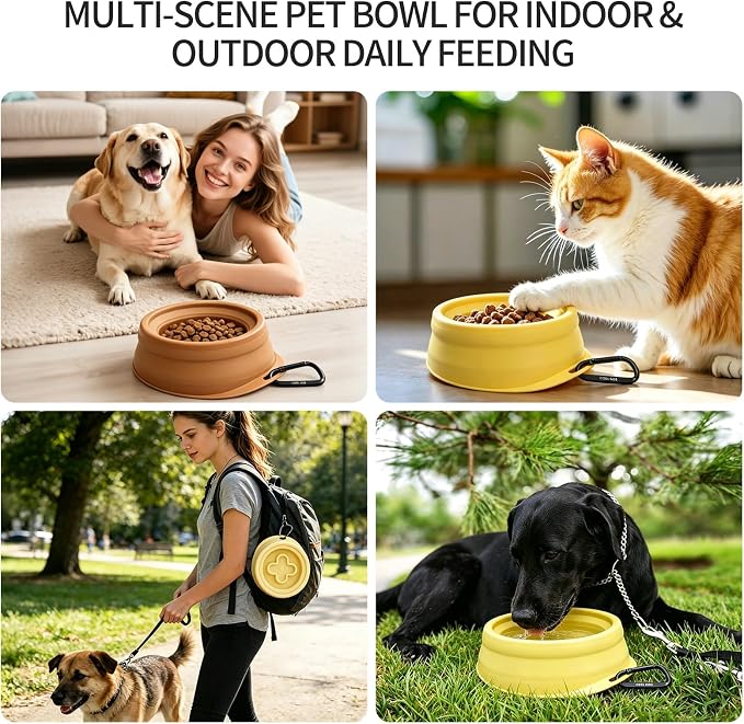 Cool Kids Collapsible Dog Bowl Travel Portable Anti-Tip Double-Sided | 2-In-1 Slow Feeder & Hydration, Catnip Scent, Abs+Tpe Sturdy Build, Fits Small Medium Pups, Hiking Camping Gear