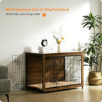 DWANTON Dog Crate Furniture with Cushion, Wooden Kennel Table with Double Doors, Indoor Dog House, Large Size, 38.5" L, Warm Brown
