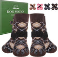 EXPAWLORER Dog Socks to Prevent Licking Paws,Anti Slip Dog Shoes for Hot Pavement,Dog Booties for Hardwood Floors,Dogs Boots & Paw Protectors for Small Medium Large Senior Dogs,British Style,Brown S