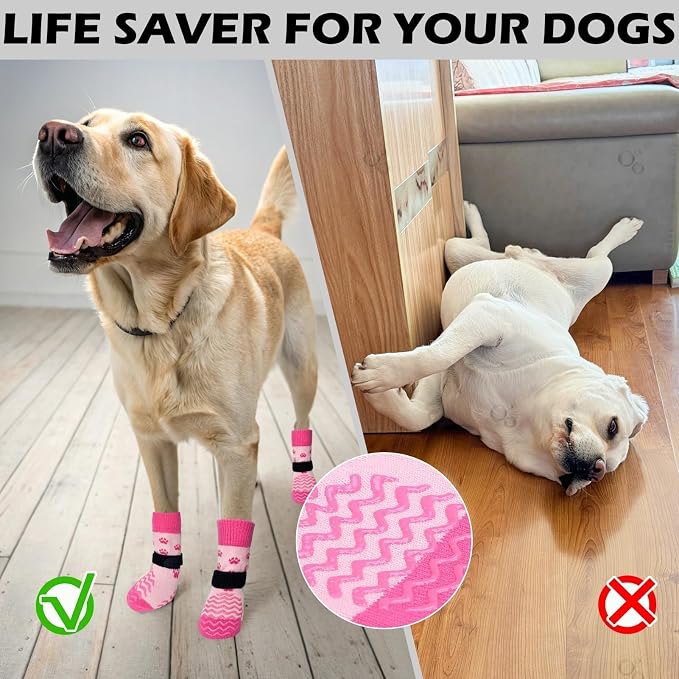 EXPAWLORER 6Pcs Anti Slip Dog Socks to Prevent Licking Paws, Dog Shoes for Hot Pavement, Double Sides Dog Boots & Paw Protectors Booties for Hardwood Floors with Grip Small Medium Large Senior Dogs, S