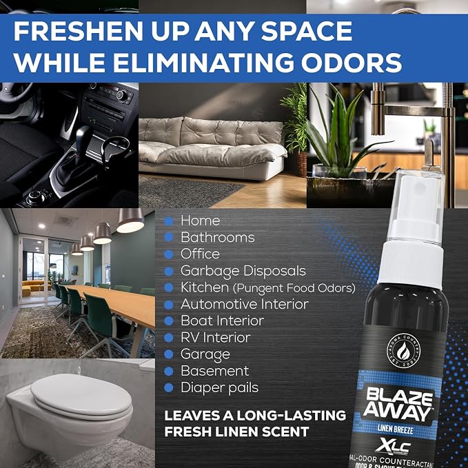 Blaze Away Linen Breeze Odor Eliminator Spray (2 Fl Oz) | Commercial Air Freshener • Professional-Strength • Long-Lasting • for Smoke, Pet, Bathroom, Vehicle, Hotel & Commercial Space