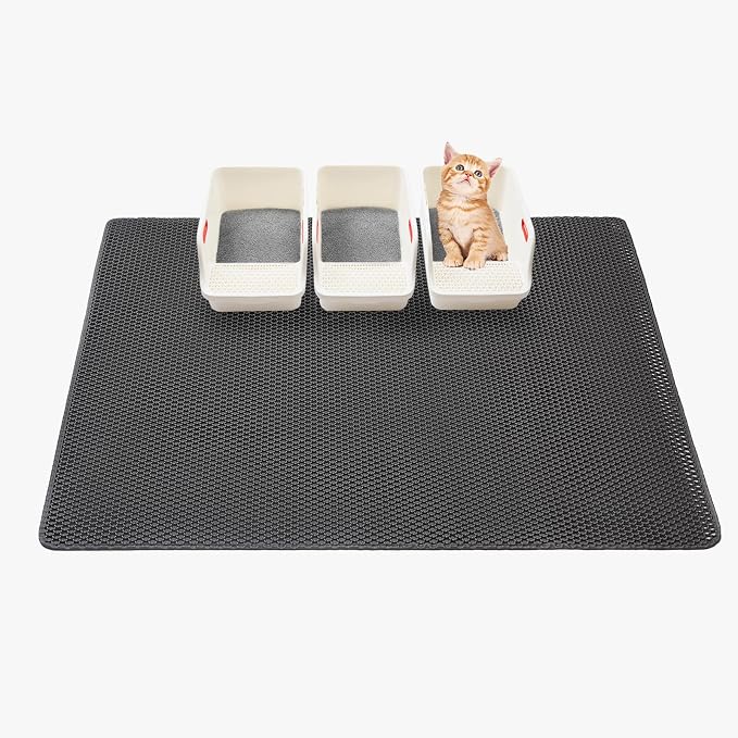 XXL Litter Mat, 47x36in, Cat Litter Box Mats Extra Large, Less Mess | Soft EVA, Double-Layer Honeycomb Litter Trapping Mat, Waterproof Anti-Slip, Washable & Easy clean, Ideal for Multi-Cat(Grey)