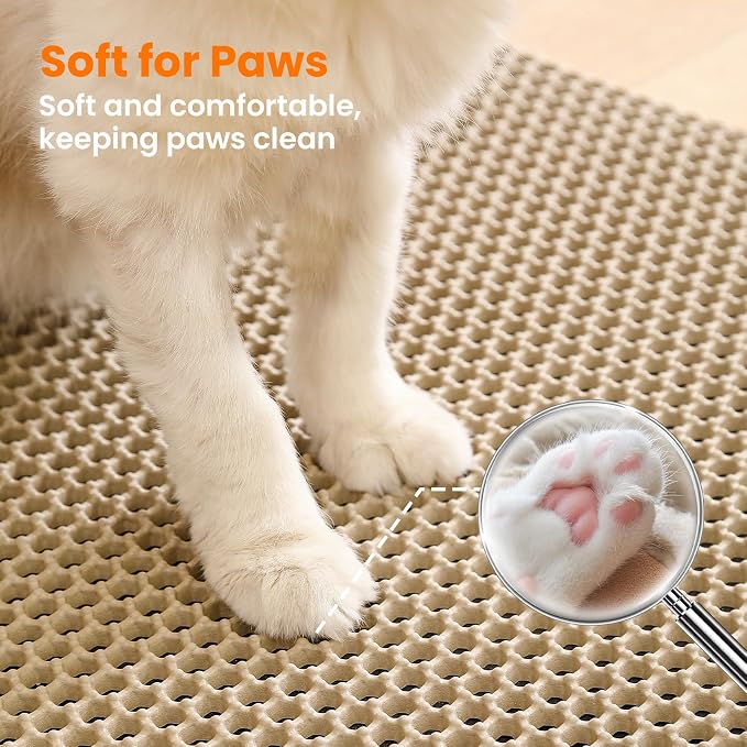 Small Cat Litter Mat, Double Layer Honeycomb Litter Box Mat | 20x14”, Reduces Litter Tracking, Waterproof, Non-Slip, Soft on Paws, Scratch Resistant, Easy to Clean, Beige