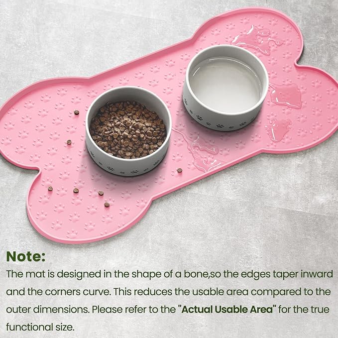 PWTAA Dog Food Mat Anti-Slip Silicone Dog Bowl Mat Thicker Pet Placemat Waterproof Cat Feeder Pad with Raised Edge Puppy Kitten Feeding Mats Suitable Small Medium-Sized Dogs Cats Eating Tray - 2PCS