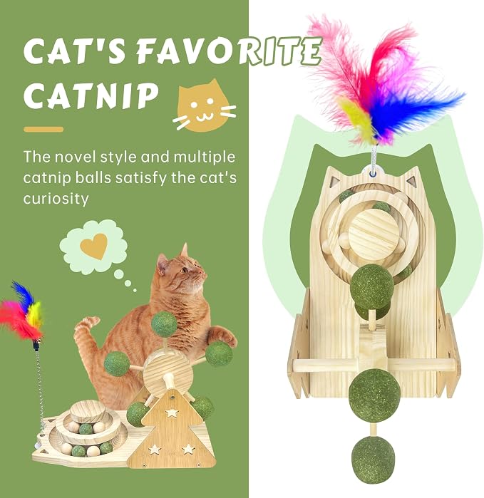 3-in-1 Cat Scratcher Toy ；with 1.96in Catnip Balls Windmill Turntable 、0.78in Catnip Balls for cat Ball Track and cat Feather Toy