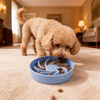 Ceramic Slow Feeder Dog Bowl, 3 Cup Dog Food or 25oz Water, Slow Eating Bowl for Middle Breed, Maze Puzzle Feeder for Fast Eaters, Anti-Choking Stop Bloat, Non-Slip BPA Free (Blue)
