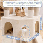 Cat Tree, 81.1" Tall Heavy Duty Cat Tower for Large Cats VCT032MJ | Cat Furniture with 3 Wide Platforms, Diamond-Shaped Condo 2 Sisal Scratchers, Hammock & Stable Base, Beige