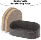 FUKUMARU Cat Scratcher, 24 Inch Sofa Shape Cat Scratching Bed Couch Indoor | Oval Felt Cat Scratcher Bed with Reversible Detachable Cat Scratching Boards, Round Cats Scratch Pads Refill, Dark Grey