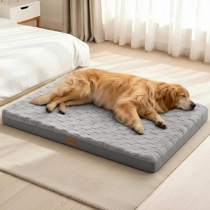 Patas Lague Orthopedic Large Dog Bed Washable Pet Crate Mat 36''X24'' Grey | Egg-Crate Foam Dog Couch For Large Sized Dogs, Waterproof Removable Cover, Soft Pet Bed With Nonskid Bottom