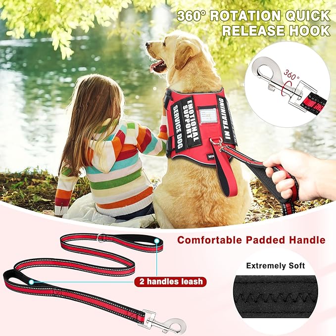 Service Dog Vest Harness and Leash Set+10 Patches,No Pull&Adjustable Reflective Dog Harness with Soft Padded Handle for Training/Everyday,Fit Small/Medium/Large/Extra-Large Dogs (Red S) | Adjustable Reflective Service Dog Harness Small Sized,Dog Leash ...