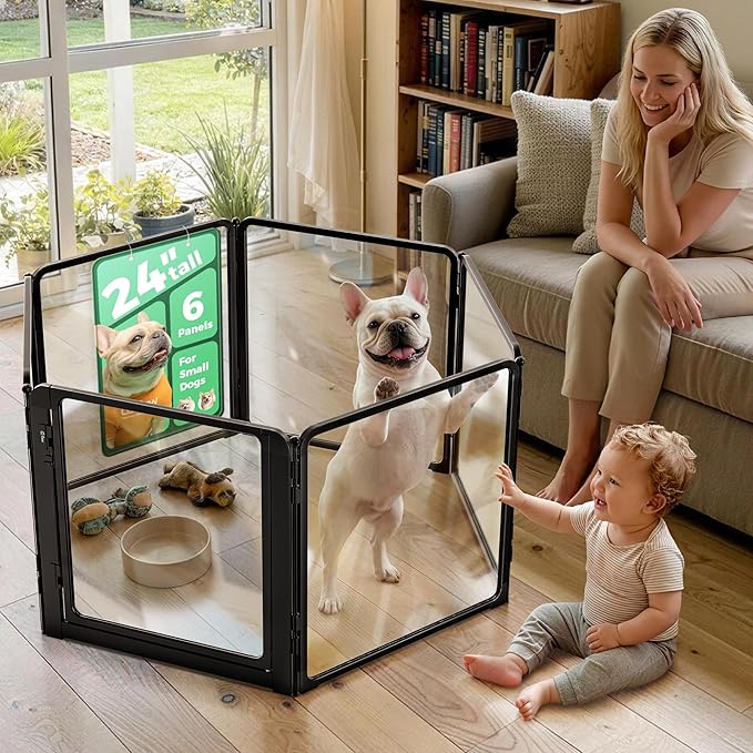 FXW AuraSpace Pro Clear Acrylic Indoor Dog Playpen, 24" H, 6 Panels | Open View, No Climbing Bars, Heavy-duty Metal, DIY Layouts, Easy Access, For Puppies & Small Dogs, Patented