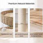Solid Wood Cat Tree for Large Cats, 48-Inch Modern Cat Tower with Hand-Woven Baskets, Multi-Level Cat Condo with Sisal Scratching Posts, Sturdy Indoor Cat Furniture for Big Cats up to 20lbs