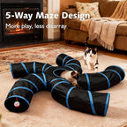 Joytale Cat Tunnel for Multiple Cats, 5-Way Indoor Tube Toy to Chase & Hide | Bell ball & Toy Mouse Included; Peekaboo Hole; Pops Open & Folds Into Zip Bag; Fits Cats to ~12 lb; Kittens & Rabbits Too