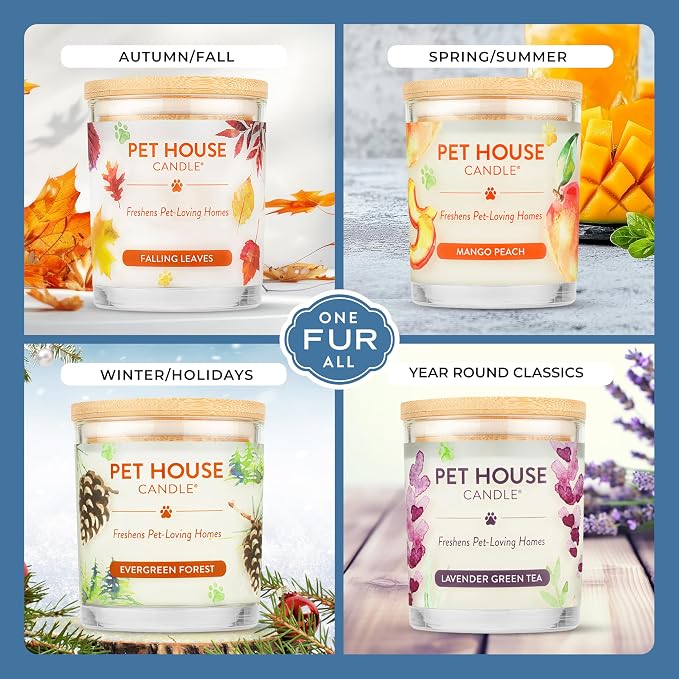 Pet House Candle 2 Pack - Plant-Based/Soy - Clean Burning Scented, Long Lasting Pet Odor Candle for Home - Ruby Red Grape Fruit, Fresh Citrus
