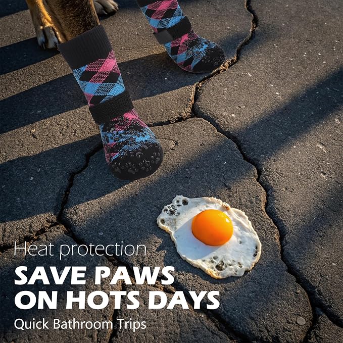 EXPAWLORER Dog Socks for Hot Pavement Summer to Prevent Licking Paws, Anti Slip Doggie Booties Grippy Shoes for Hardwood Floors, Boots & Paw Protectors for Small Medium Large Senior Dogs Pink Blue XL