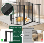 Snagle Paw Full Metal Freestanding Dog Gate with Door, 120” W x 32” H Pet Gate with Support Feet for Doorways, Stairs and Hallways, Portable Dog Fence for Indoor Use (32" 6 Panel, Black)