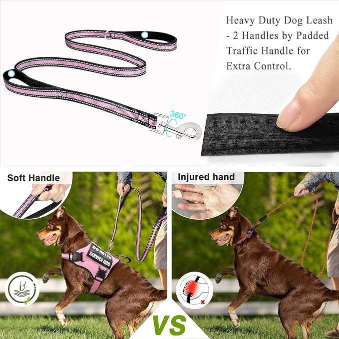 Service Dog Harness and Leash Set, Training Dog Vest with 10 Dog Patches, Emotional Support Therapy Dog Vest Harness for Small Medium Large and Extra Large Dogs(Pink, XS)