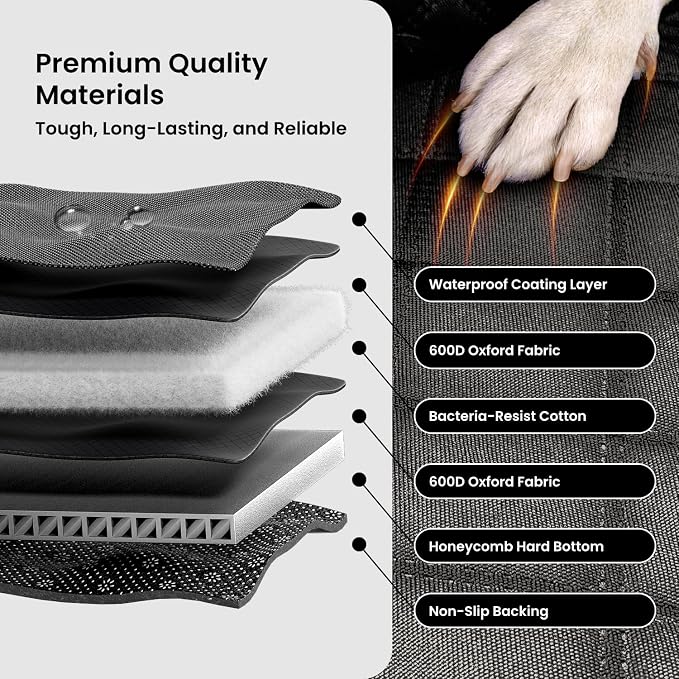 REEVAA Dog Car Seat Cover for Back Seat, Hard Bottom, L, Black+Orange | 450 lbs Extender, 45% More Space for 2-4 Large Dogs, Waterproof, Zippered Mesh Window, Fits for SUV Medium Truck