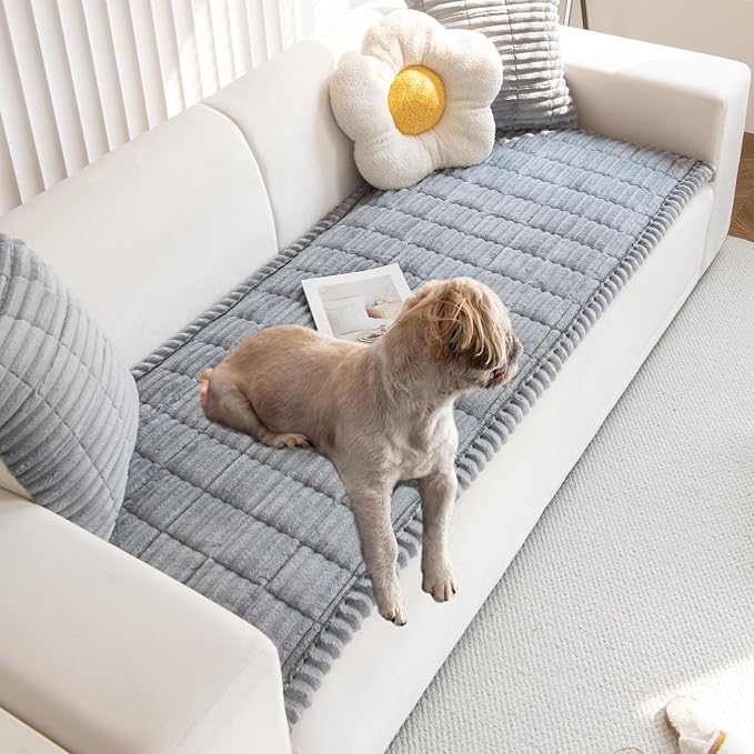 Pet Couch Covers Protector for Dogs Sofa Slipcovers Washable Cushion Cover | Non slip,scratch-proof furniture protector fits I-shape armchair,loveseat,recliner,sectional sofa pads(grey,27in*71in)