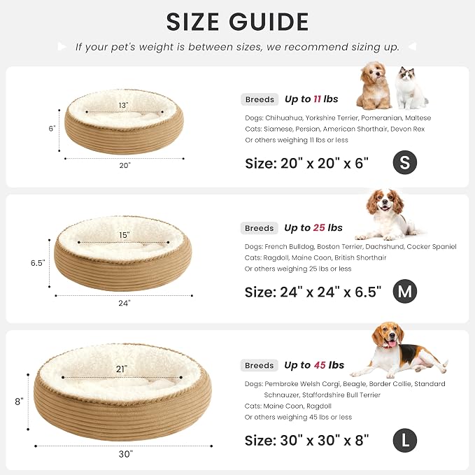 Love's cabin Round Donut Cat and Dog Cushion Bed, 20in Pet Bed for Cats or Small Dogs, Anti-Slip & Water-Resistant Bottom, Super Soft Durable Fabric Pet beds, Washable Luxury Cat Dog Bed Stripe Camel
