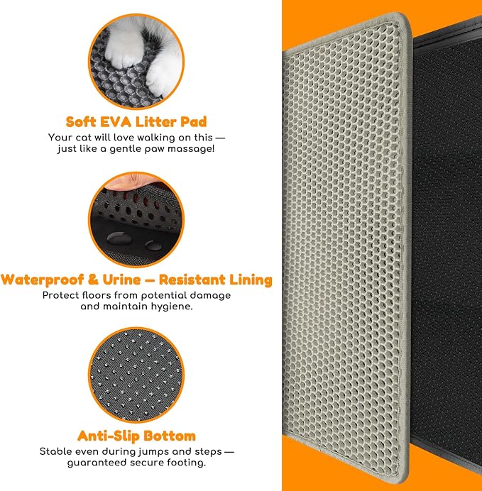 Cat Litter Mat 47"x27",Double Layer EVA litterbox Mat Beige | Extra Large Honeycomb, Waterproof & non-slip, Odor-free, easy clean, washable durable floor protector,scatter control