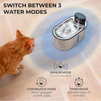 Wireless Cat Water Fountain Stainless Steel 108oz/3.2L, Cordless, Battery Operated Cat Fountain (Last up to 50 Days), Ultra Quiet, 2 Flow Modes, Multi-Filtration, BPA Free - Black +6 Filters
