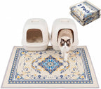 Bienbee Cat Litter Mat, 2PCS 33"x22" Machine Washable Litters Box Mats Non-Slip &Waterproof Cat Litters Trapping Mats Easy to Clean Mat for Litter Box Less Waste Protects Floors Blue and Gold L