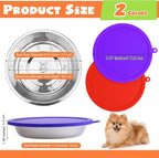Patelai Stainless Steel Dog Bowls with Silicone Lids for 1.9 Cups Portable Food and Water Dishes for Pets Sealable Containers for 6.3" for Cats & Small Dogs(Red,Purple)