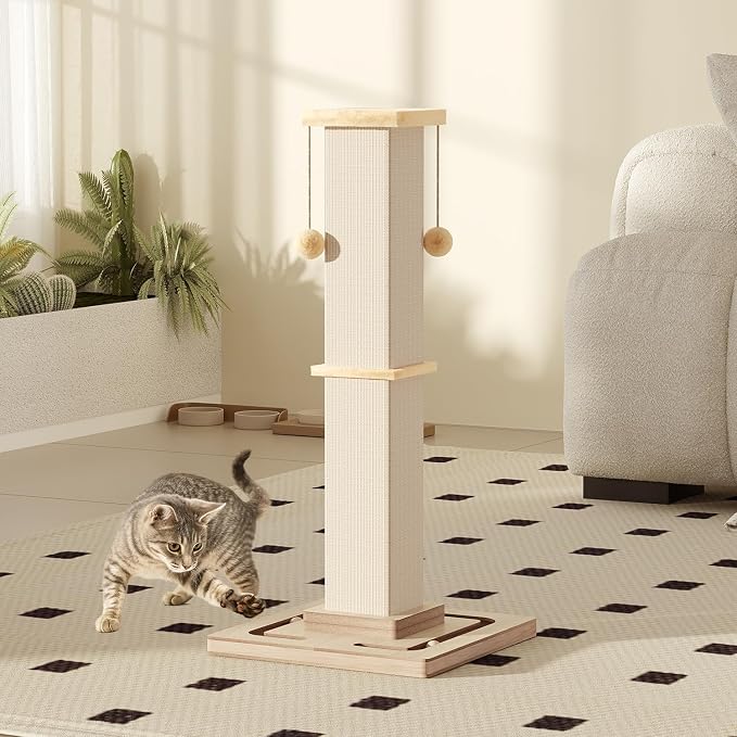 32" Large Cat Scratching Post with Tracking Interactive Toys for Cats | Large Cat Scratching Post, 32 Inch Tall Heavy Duty Scratching Post with Tracking Interactive Toys for Indoor