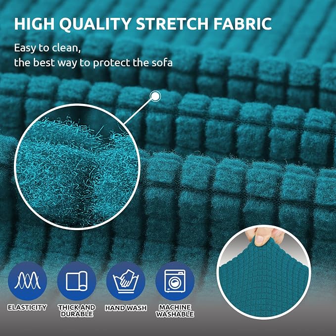 Stretch Couch Covers for Sofa, 3 Cushion Couch Slipcover,Peacock Blue