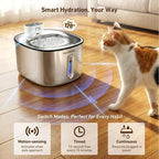 PartsBling Stainless Steel Cat Water Fountain, 4.2L/142 oz | Cordless Pet Water Fountain with Sensor, 5000mAh Rechargeable Battery, Ultra Quiet, 4 Filters, for Cats & Small Dogs, White