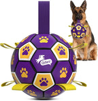QDAN Extra Large Dog Toy Soccer Ball, Durable Dog Balls with Straps, 9 Inch | Herding Ball for Dogs Large, Interactive Dog Toys for Tug of War, Outside Water Toy, Training Soccer Balls >90 lbs Dogs