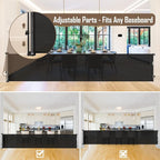 185" Extra Long Baby Gates for Large Openings, Retractable Dog Gate, Black | Indoor/Outdoor Retractable Gate for Garage/Deck/Living Room, Space-Saving, Easy to Use Safety Lock, Sturdy Mesh, Easy Install