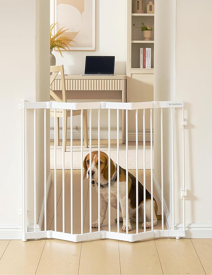 No Pawblems Retractable Safety Gate, Metal Adjustable Dog Gate for Doorways, Stairs & Hallways, Expands to 38" Wide, Auto Retract Design, No Bottom Bar, White