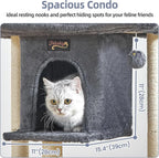 Cat Tree Tower Scratching Post for Indoor Large Adult Cats with Perch Bed | 28in Tall Small Cat Trees House with Big Perch, Condo, Toy Balls, Modern Kitten Climbing Furniture Platform, Dark Gray