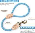 Mile High Life Short Dog Leash with Genuine Leather Connection, 4/5/6 FT | Rope Leash, Heavy Duty 360° Swivel Metal Clasp, for Small Medium & Large Dogs Walking (Green, 18 Inch)