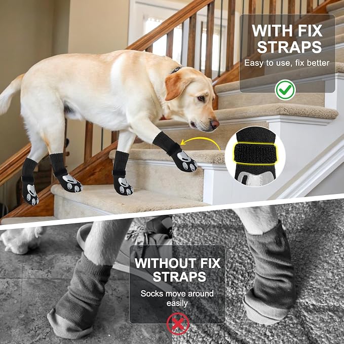 BEAUTYZOO Dog Socks, Non Slip Dog Socks to Prevent Licking Paws -Dog Shoes for Hot/Cold Pavement, Dogs Boots & Paw Protectors, Doggie Booties for Hardwood Floors, Small Medium Large Senior Dogs
