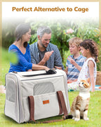 Morpilot Cat Carrier - Soft Sided Cat Carrier Large for Big Medium Cats and Puppy up to 18lbs, Pet Carrier with Safety Zippers, Foldable Bowl, Airline Approved Large Dog Carrier - Beige