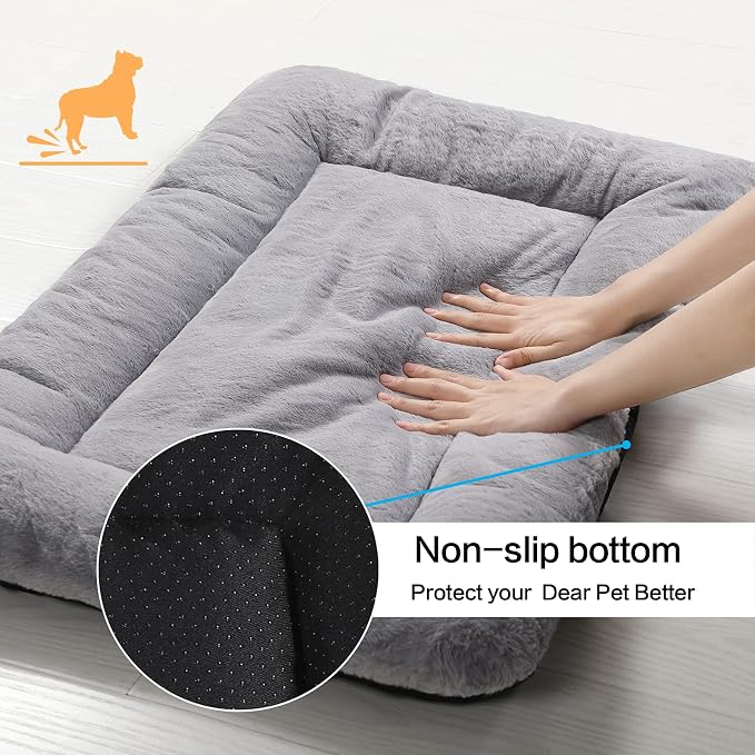 Dog Beds Crate Pad for Small Dogs Ultra Soft Dog Crate Bed Washable & Anti-Slip Kennel Pad,Cat Bed Pad Mat,Gray 24inch