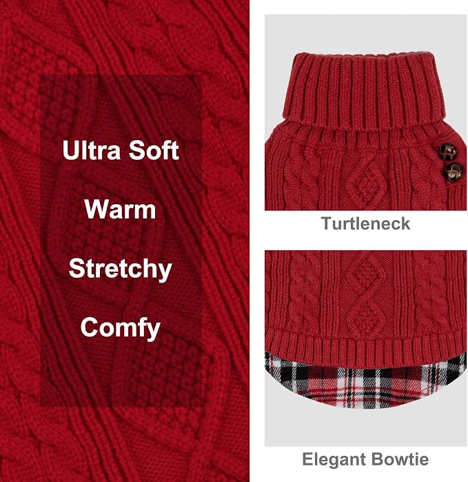 KYEESE Dog Sweater Turtleneck Thick Knit Pullover for Cold Weather | Stretchy Fit, Lightweight & Warm, Cozy Knit Comfort, Classic Plaid Design, Gentle on Sensitive Skin, Comfortable Daily Wear
