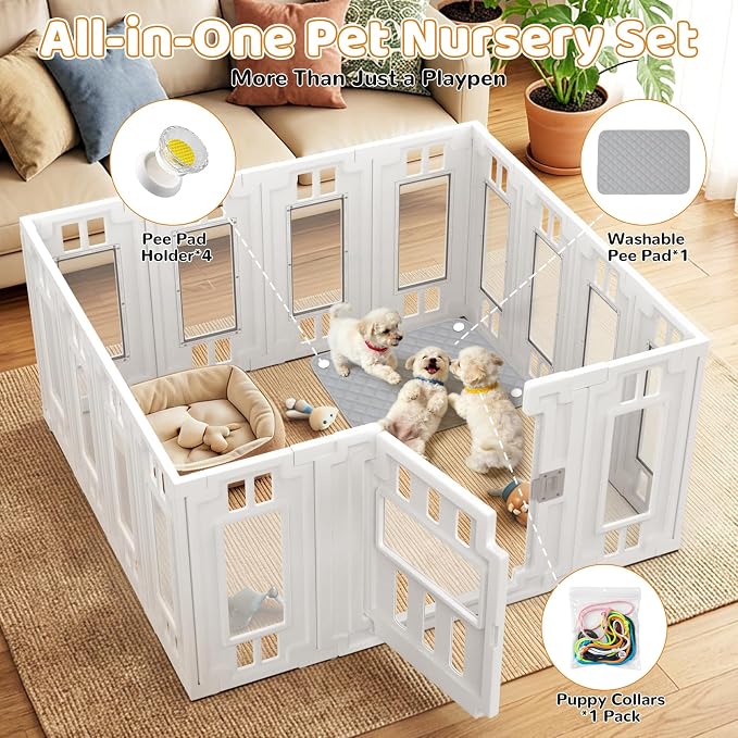 Clear Acrylic Dog Playpen for Indoor Puppy with HDPE, 15 Panels (47"x47") | Tool-Free Indoor Pet Fence, Large Clear Puppy Playpen with Suction Cup, Transparent Enclosure for Small Dogs Cats Bunnies